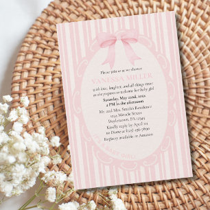 Invitation Baby Shower Ruban Rose Rayures Bébé Fille Mignon M