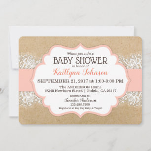 Invitation Baby shower russe de la dentelle moderne de Coral