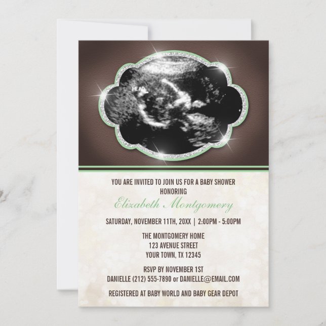 Invitation Baby shower Russe de Parties scintillant Green Son (Devant)