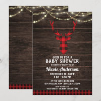 Baby shower Russe Plaid Deer Antlers Wood Lights