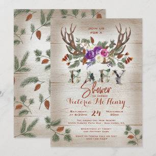 Invitation Baby shower Rustic Antlers & Pine Branches