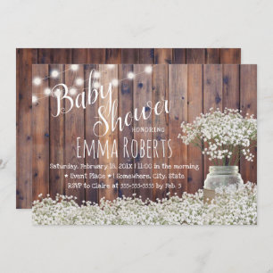 Invitation Baby shower Rustic Baby's Breath String Lumières