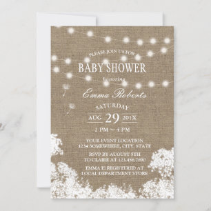 Invitation Baby shower Rustic Baby's Breath String Lumières