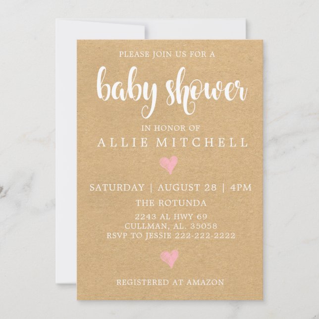 Invitation Baby shower rustique (Devant)