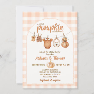 Invitation Baby-shower rustique à la corde à linge citrouille