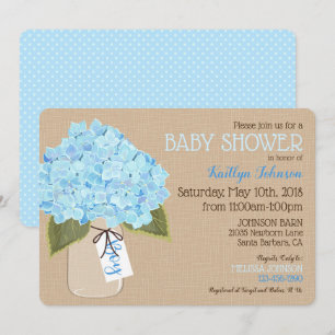 Invitation Baby shower rustique bleu de pot de maçon