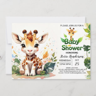 Invitation Baby shower Rustique Boho Charm Giraffe