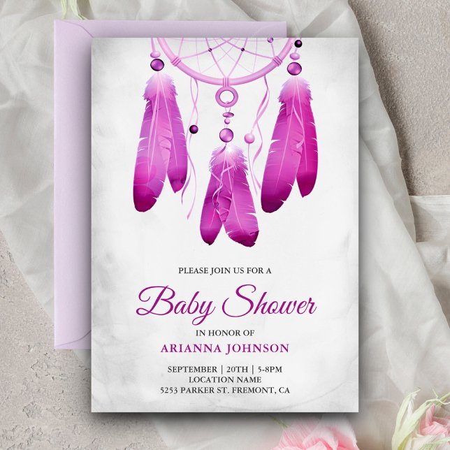 Invitation Baby shower Rustique Boho Purple Dream Catcher (Créateur téléchargé)