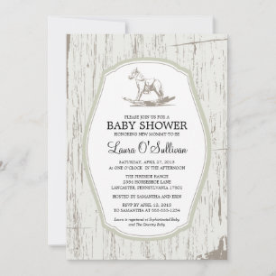 Invitation Baby shower Rustique Bois Rocking Horse