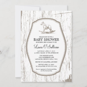 Invitation Baby shower Rustique Bois Rocking Horse