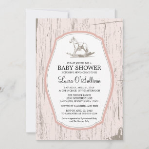 Invitation Baby shower Rustique Bois Rocking Horse