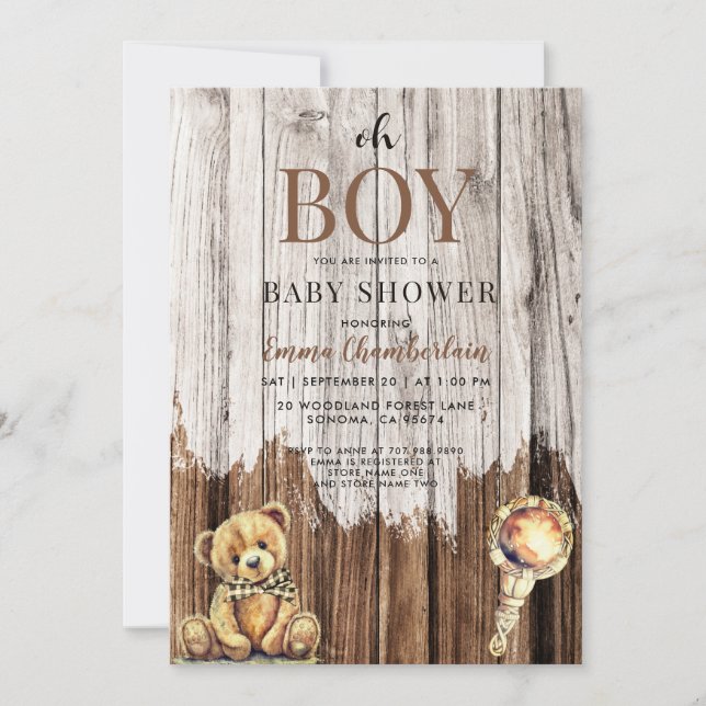 Invitation Baby shower Rustique Boy Boy (Devant)