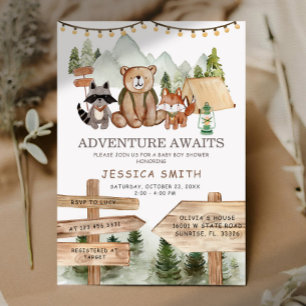 Invitation Baby shower Rustique Boy Woodland Forest Animaux