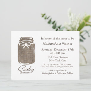 Invitation Baby shower rustique Burlap Mason Jar