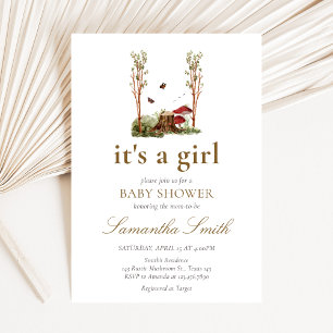 Invitation Baby Shower Rustique Champêtre aux Champignons