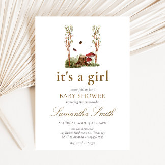 Invitation Baby Shower Rustique Champêtre aux Champignons