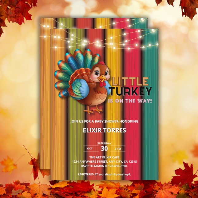 Invitation Baby shower rustique coloré Little Turkey (Créateur téléchargé)