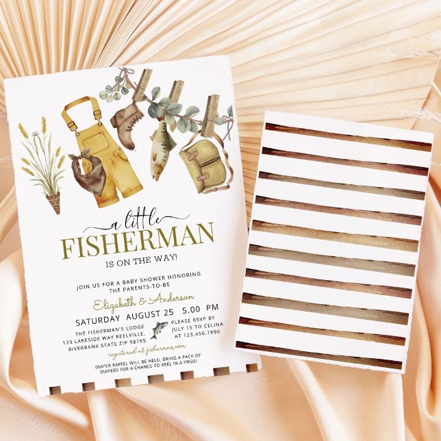 Invitation Baby shower Rustique Cute Little Fisherman (Créateur téléchargé)