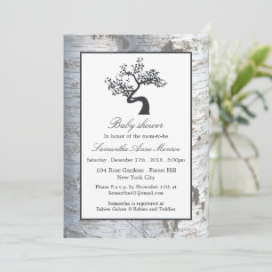 Invitation Baby shower rustique de bouleau argenté