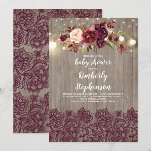 Invitation Baby shower rustique de dentelle florale de