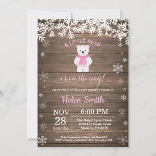 Invitation Baby shower rustique de fille d'hiver de l'ours po