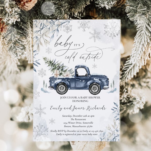 Invitation Baby shower rustique de flocon de neige de camion  (Créateur téléchargé)