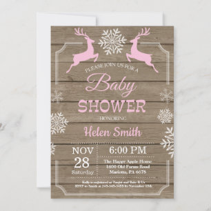 Invitation Baby shower rustique de flocon de neige de cerf d'