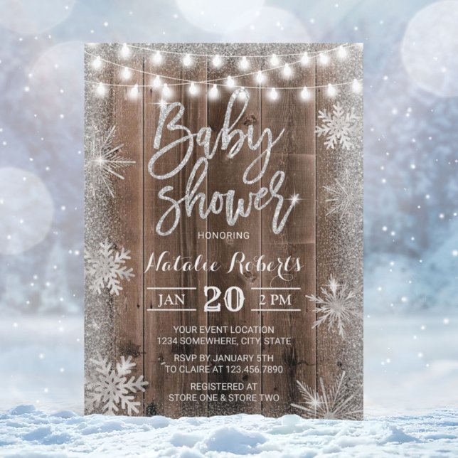Invitation Baby shower rustique de flocon de neige en argent  (Créateur téléchargé)