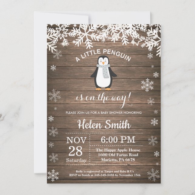 Invitation Baby shower rustique de flocon de neige en hiver d (Devant)
