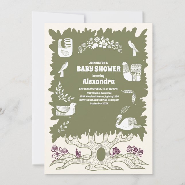 Invitation Baby shower rustique de fougère verte (Devant)