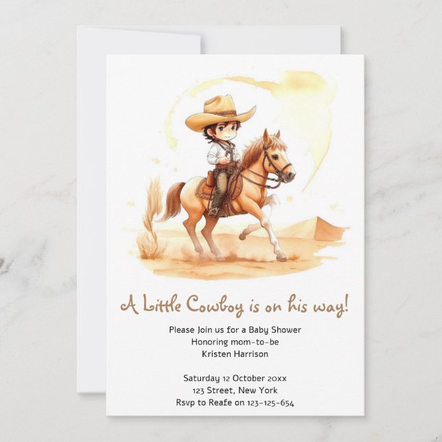 Invitation Baby shower rustique de garçon à la cowboy (Devant)