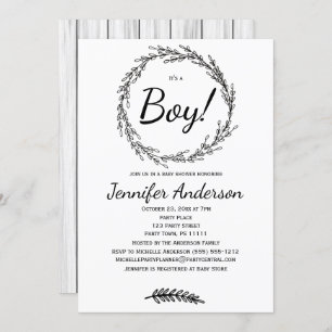 Invitation Baby shower rustique de garçon de la campagne de