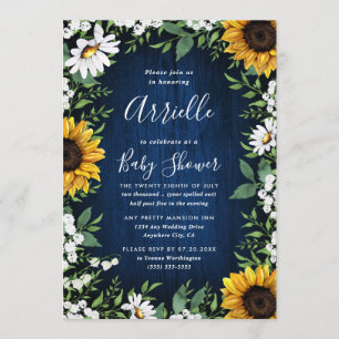 Invitation Baby shower rustique de la marine Blue Sunflower