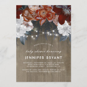 Invitation Baby shower rustique de lumières florales pourpres