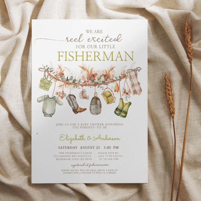 Invitation Baby shower rustique de pêche à la bobine (Créateur téléchargé)