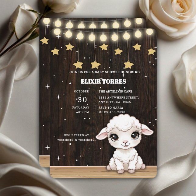 Invitation Baby shower rustique de petit agneau blanc (Créateur téléchargé)