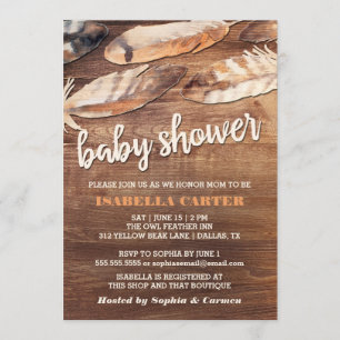 Invitation Baby shower rustique de plumes