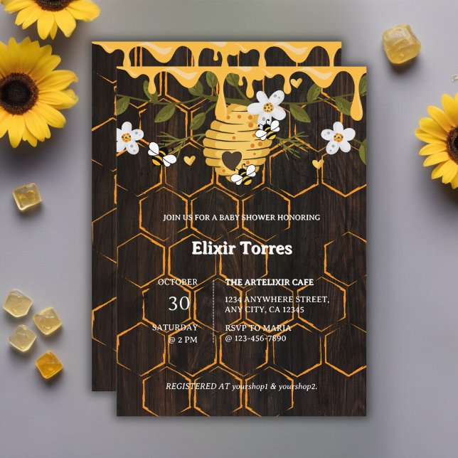 Invitation Baby shower rustique des abeilles domestiques (Créateur téléchargé)