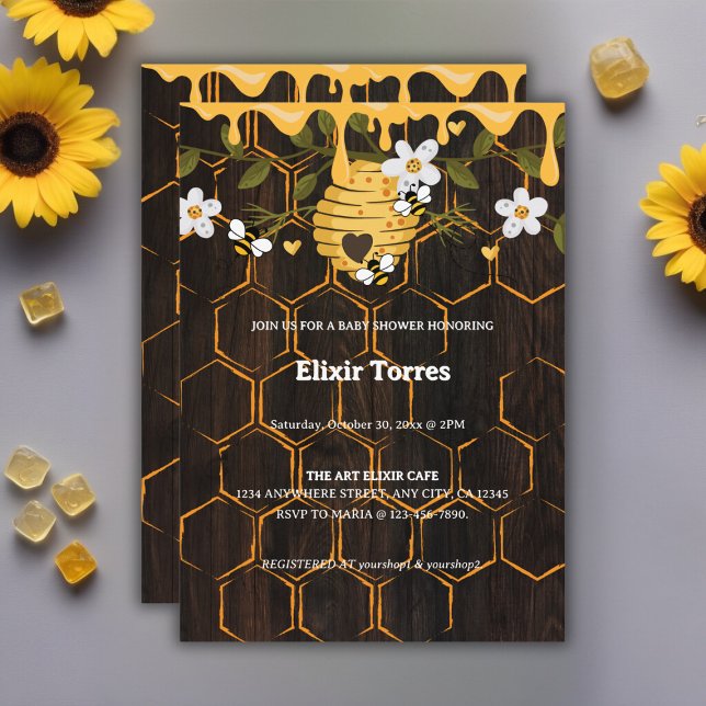 Invitation Baby shower rustique des abeilles domestiques (Créateur téléchargé)