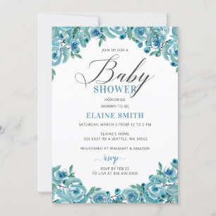 Invitation Baby shower Rustique Dusty Blue Floral Boy