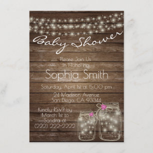 Invitation Baby shower rustique en bois unique de pot de