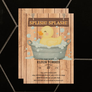 Invitation Baby shower rustique en caoutchouc Ducky Bubbles