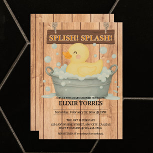Invitation Baby shower rustique en caoutchouc Ducky Bubbles