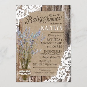 Invitation Baby shower rustique en dentelle de bois de Lavand