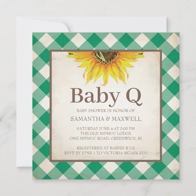 Invitation Baby shower Rustique En vichy Checker (Devant)