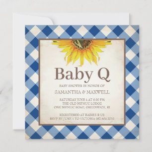 Invitation Baby shower Rustique En vichy Checker