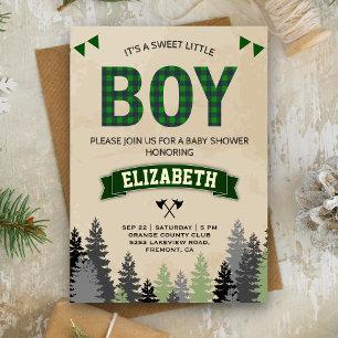 Invitation Baby shower Rustique Flannel Lumberjack Boy