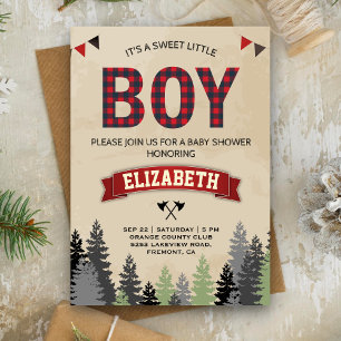 Invitation Baby shower Rustique Flannel Lumberjack Boy
