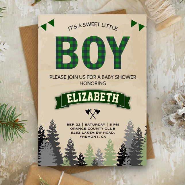 Invitation Baby shower Rustique Flannel Lumberjack Boy (Créateur téléchargé)