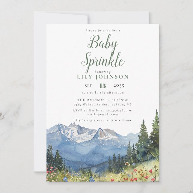 Invitation Baby shower Rustique Fleur sauvage de montagne (Devant)